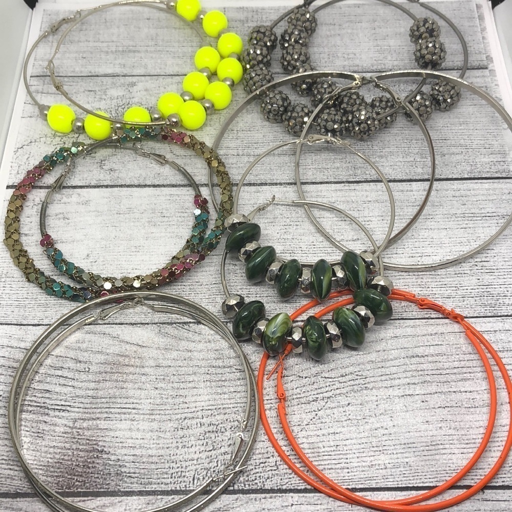 Bundle lot 7 hoop large big statement earrings textured round beaded free spirit
